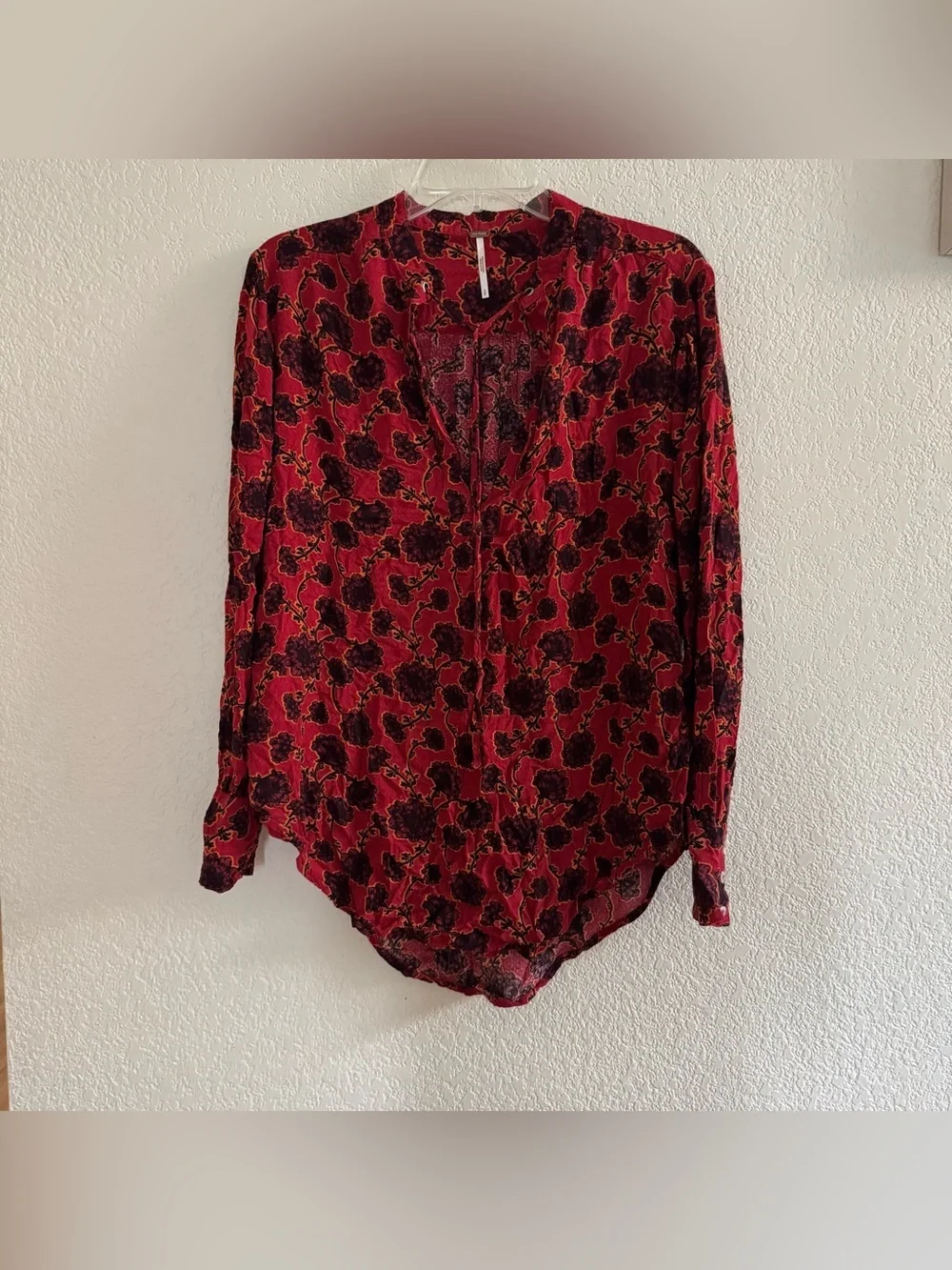 Free People Mia Tunic Top Blouse Floral Red Black Boho Romantic Whimsigoth S